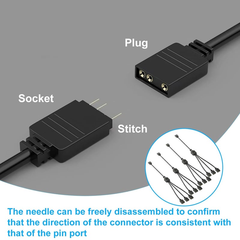 TNJPSEK 4 Pack 3Pin ARGB Spliter Cables with 16 Male Pins, 1-to-3 Female to Female Addressable RGB Spliter Extension Cable, 3-Pin RGB Splitter for 5V Computer Chassis PC Fans CPU Coolers Heat Sink - Image 3
